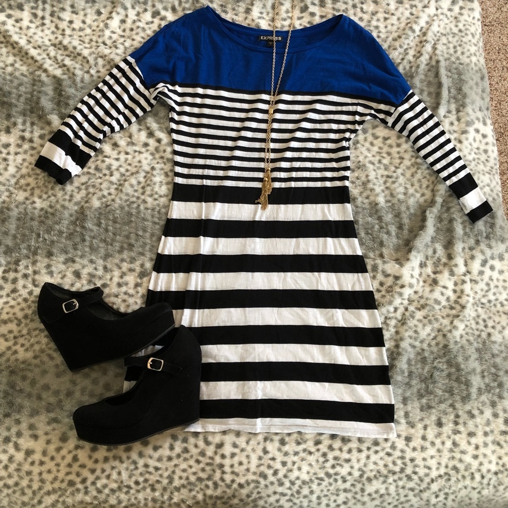 Blue, White, & Black Striped Express T-shirt Dress